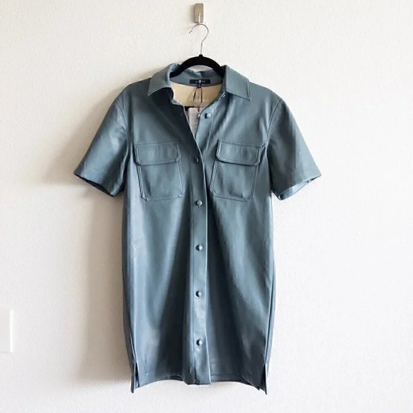 NEW 7 For All Mankind Faux Leather Shirt Dress Button Down Size Small - Picture 3 of 7